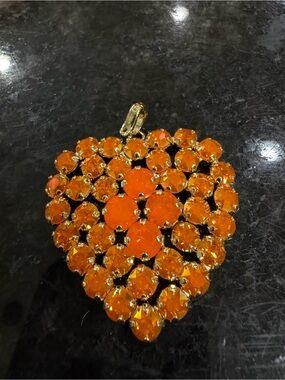 Vibrant Orange Crystal Heart Pendant Necklace - Women Jewelry